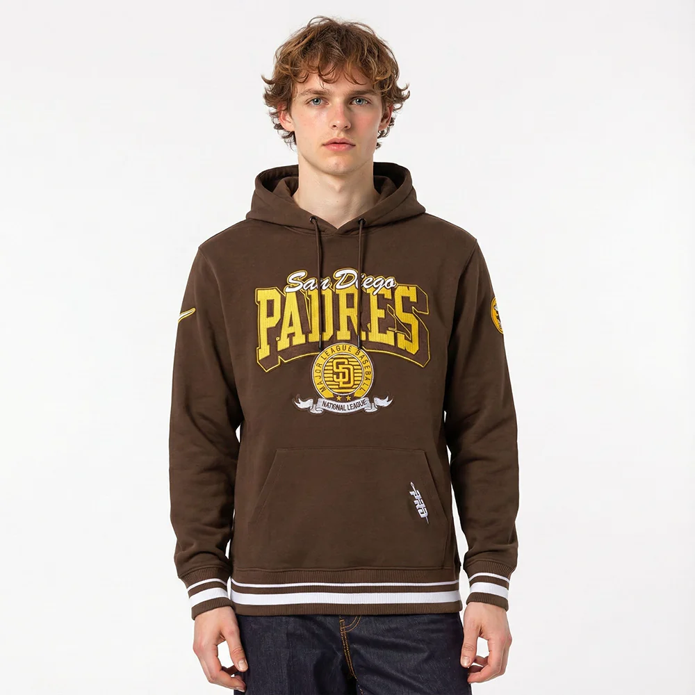 MLB SAN DIEGO PADRES TEAM BADGE MEN'S RIB FLC PO HOODIE (BROWN)