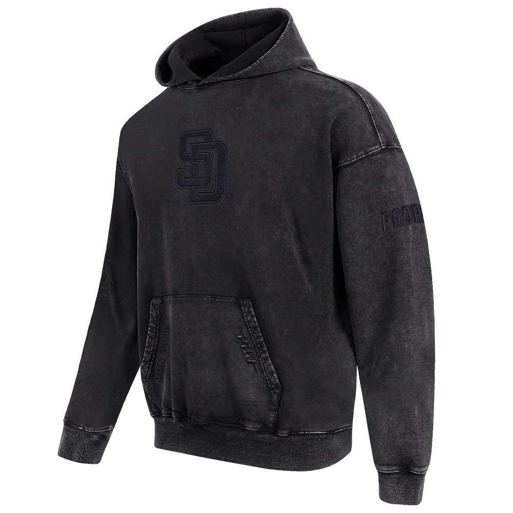 MLB SAN DIEGO PADRES WASHED CLASSIC MEN'S ENZYME WASH DROP SHOULDER FT PO HOODIE (WASHED BLACK) - Image 2