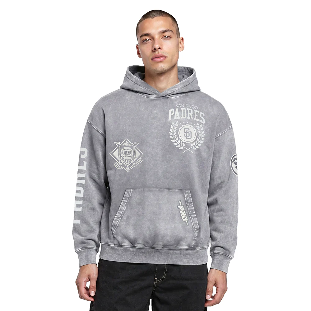 MLB SAN DIEGO PADRES STREET TEAM MEN'S ENZYME WASH DS FT PO HOODIE (WASHED GREY)