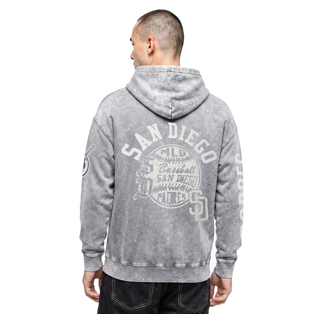 MLB SAN DIEGO PADRES STREET TEAM MEN'S ENZYME WASH DS FT PO HOODIE (WASHED GREY) - Image 2