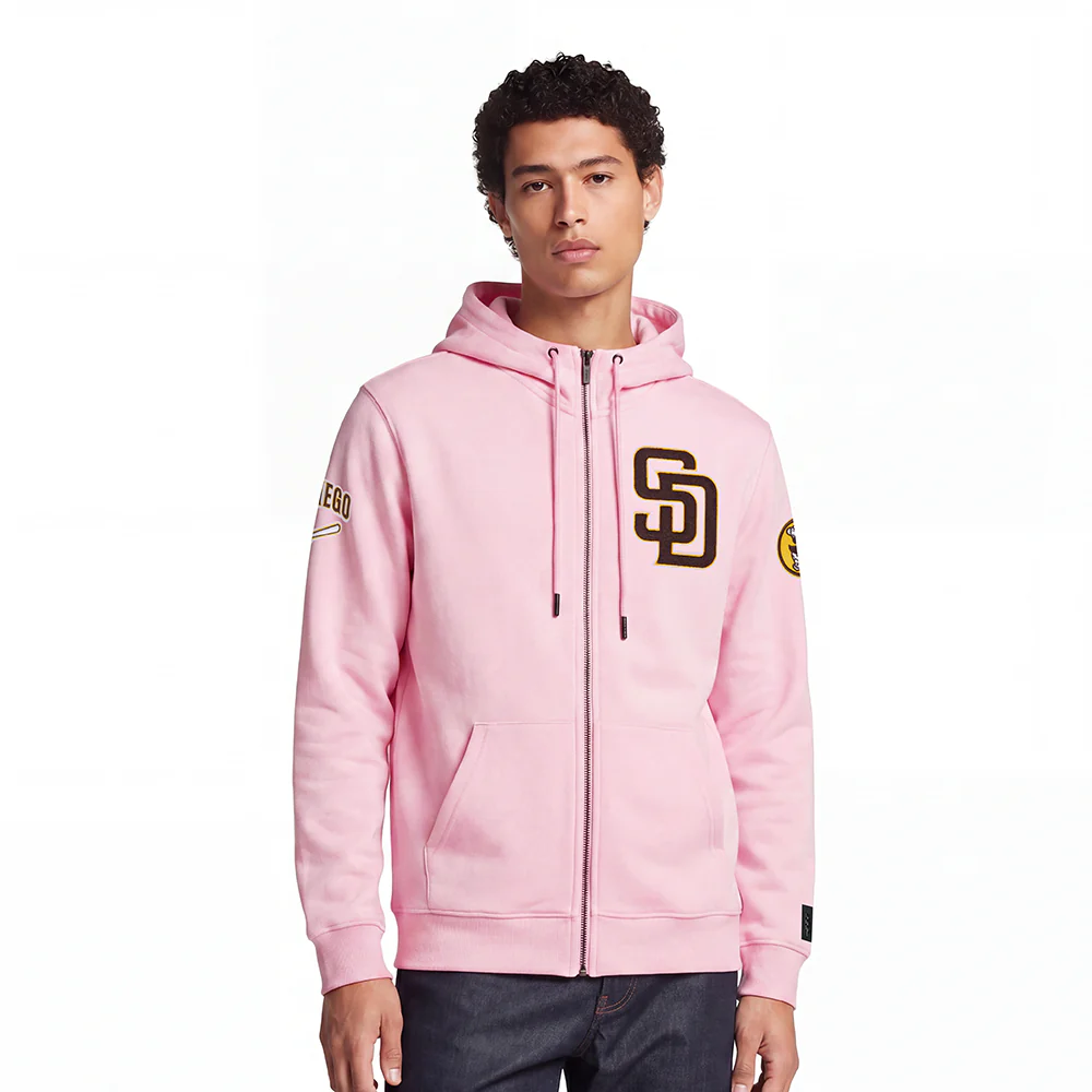 MLB SAN DIEGO PADRES CLASSIC CHENILLE MEN'S FZ PO HOODIE (PINK)