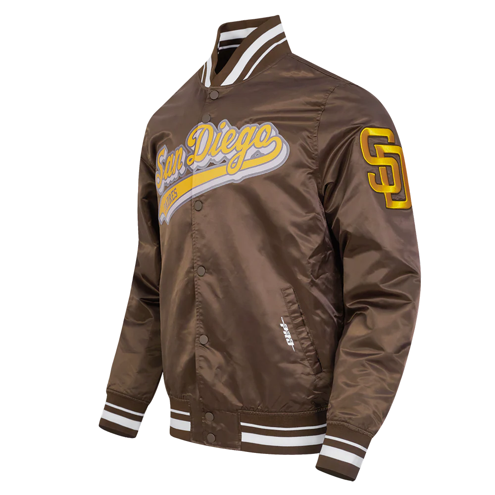 MLB SAN DIEGO PADRES SCRIPT TAIL MEN'S SATIN JACKET (BROWN) - Image 2