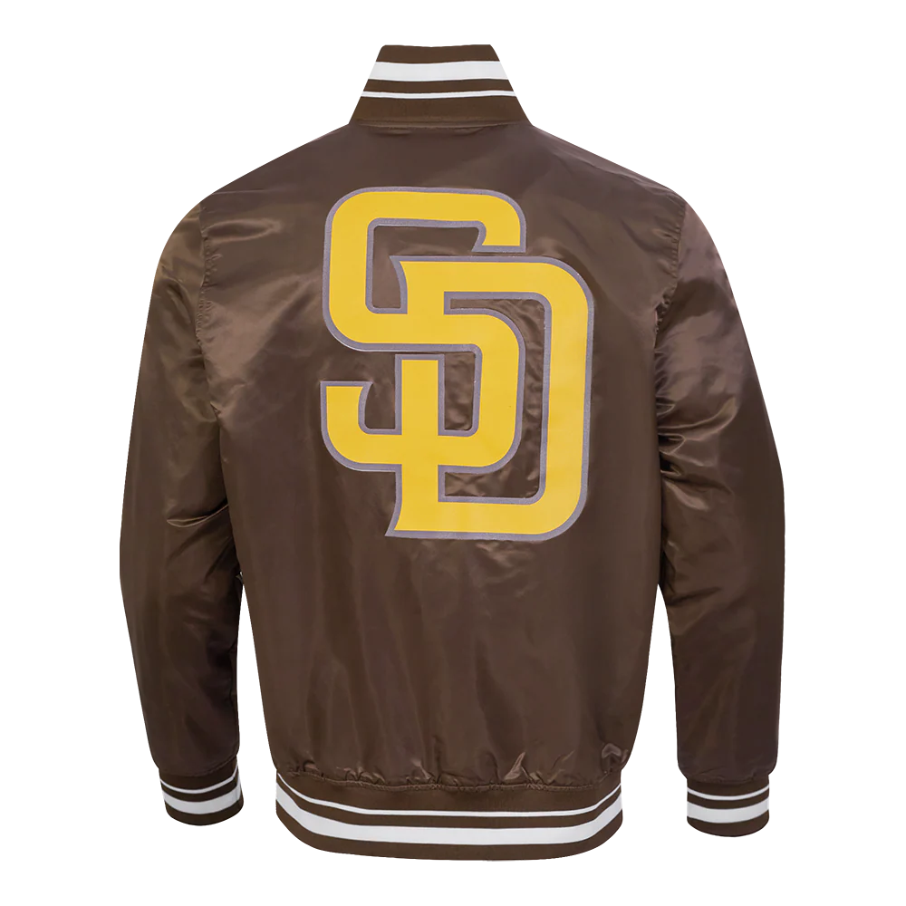 MLB SAN DIEGO PADRES SCRIPT TAIL MEN'S SATIN JACKET (BROWN) - Image 3