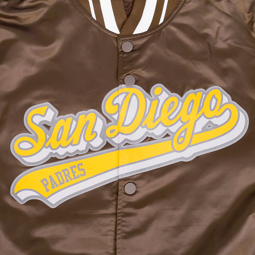 MLB SAN DIEGO PADRES SCRIPT TAIL MEN'S SATIN JACKET (BROWN) - Image 7