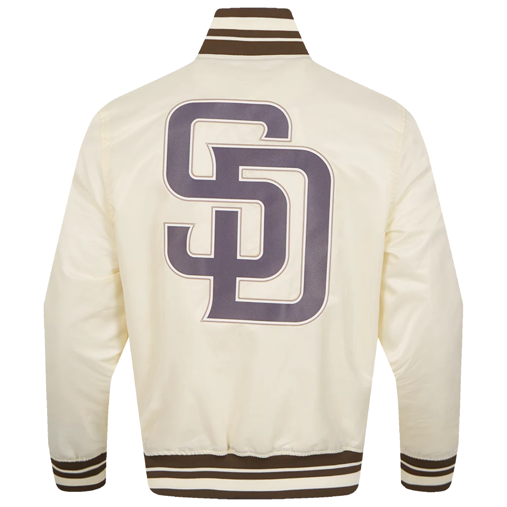 MLB SAN DIEGO PADRES SCRIPT TAIL MEN'S SATIN JACKET (EGGSHELL/ BROWN) - Image 3