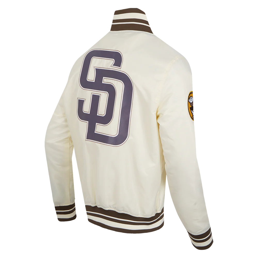 MLB SAN DIEGO PADRES SCRIPT TAIL MEN'S SATIN JACKET (EGGSHELL/ BROWN) - Image 4