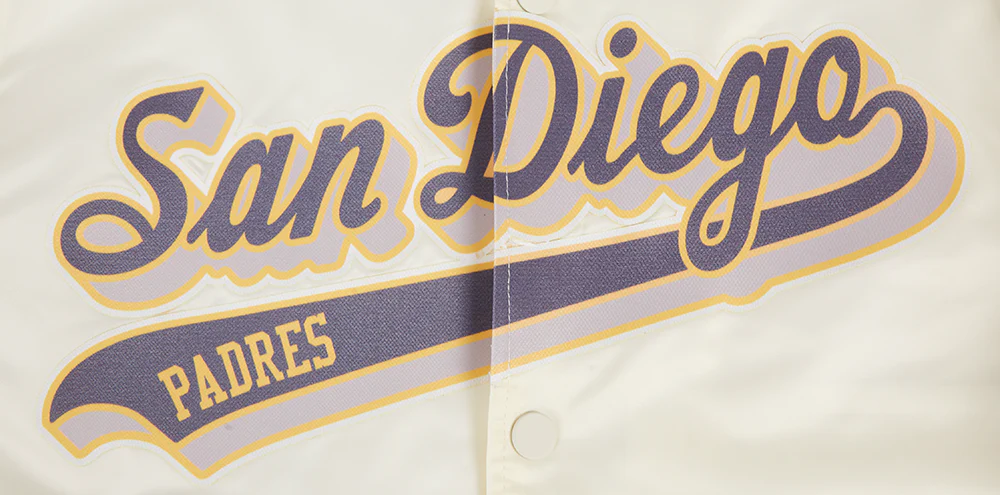 MLB SAN DIEGO PADRES SCRIPT TAIL MEN'S SATIN JACKET (EGGSHELL/ BROWN) - Image 5