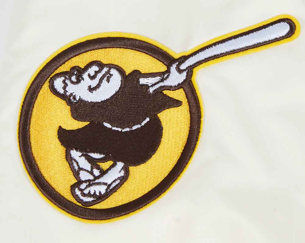 MLB SAN DIEGO PADRES SCRIPT TAIL MEN'S SATIN JACKET (EGGSHELL/ BROWN) - Image 6
