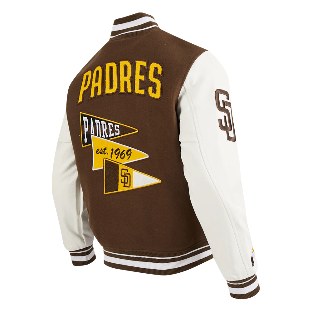 MLB SAN DIEGO PADRES TEAM PENNANTS MEN'S RIB WOOL VARSITY JACKET (BROWN/WHITE) - Image 4