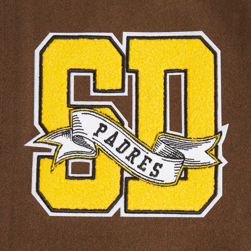 MLB SAN DIEGO PADRES TEAM PENNANTS MEN'S RIB WOOL VARSITY JACKET (BROWN/WHITE) - Image 5