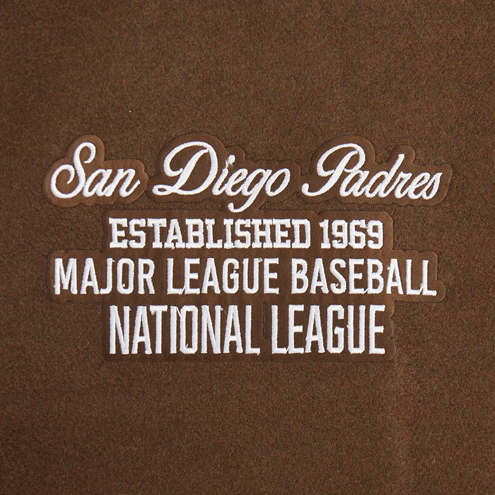MLB SAN DIEGO PADRES TEAM PENNANTS MEN'S RIB WOOL VARSITY JACKET (BROWN/WHITE) - Image 6