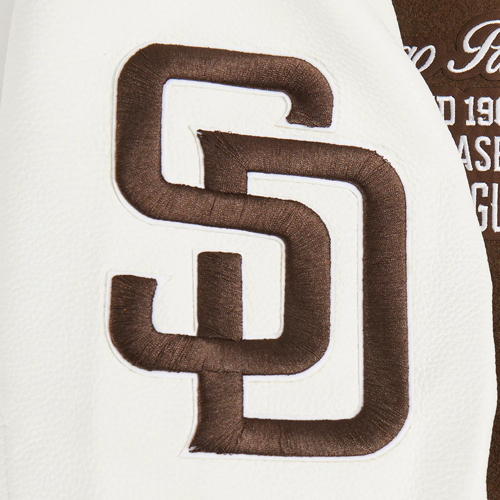 MLB SAN DIEGO PADRES TEAM PENNANTS MEN'S RIB WOOL VARSITY JACKET (BROWN/WHITE) - Image 8