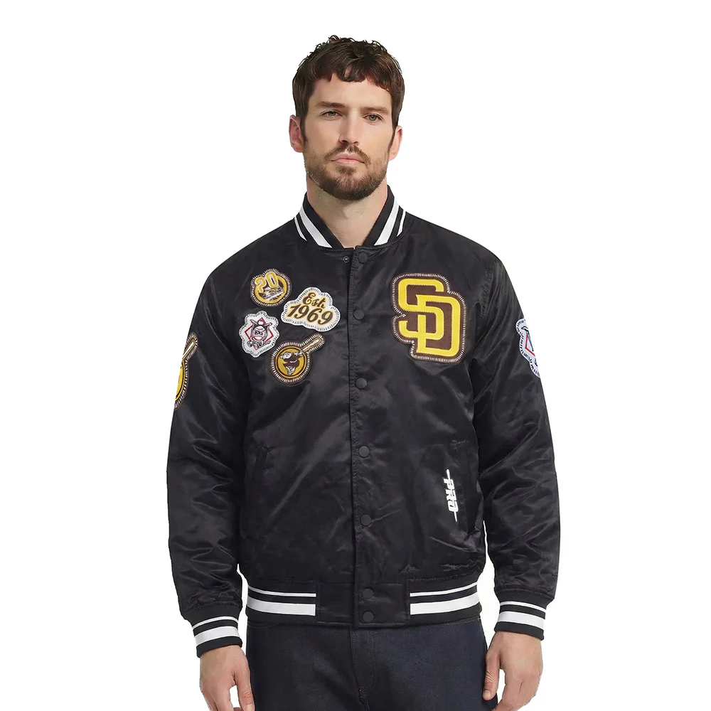 MLB SAN DIEGO PADRES DIY PICK STITCH MEN'S RIB SATIN JACKET (BLACK)
