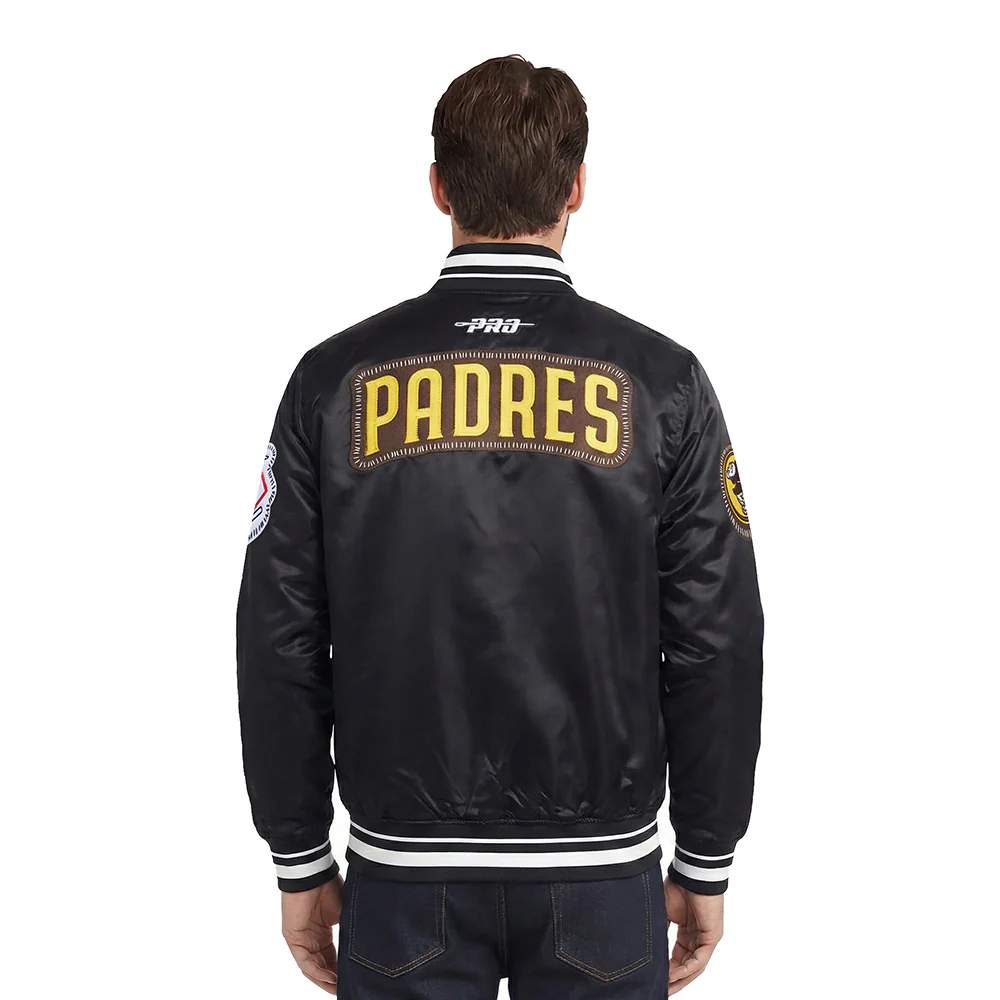 MLB SAN DIEGO PADRES DIY PICK STITCH MEN'S RIB SATIN JACKET (BLACK) - Image 2
