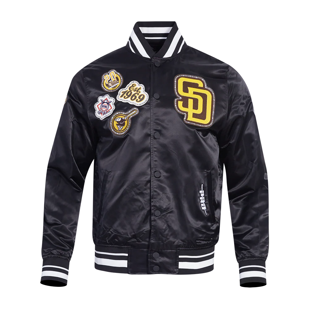 MLB SAN DIEGO PADRES DIY PICK STITCH MEN'S RIB SATIN JACKET (BLACK) - Image 3