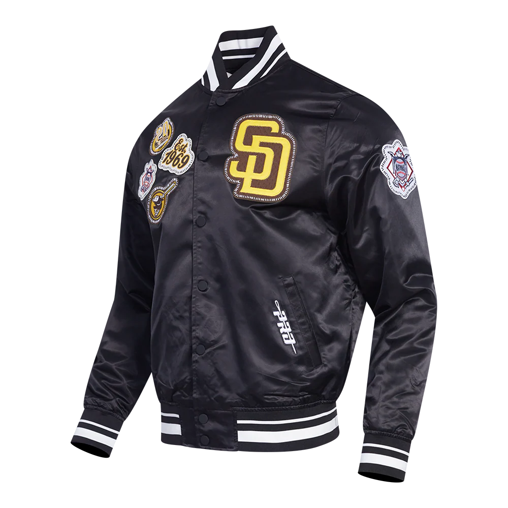 MLB SAN DIEGO PADRES DIY PICK STITCH MEN'S RIB SATIN JACKET (BLACK) - Image 4