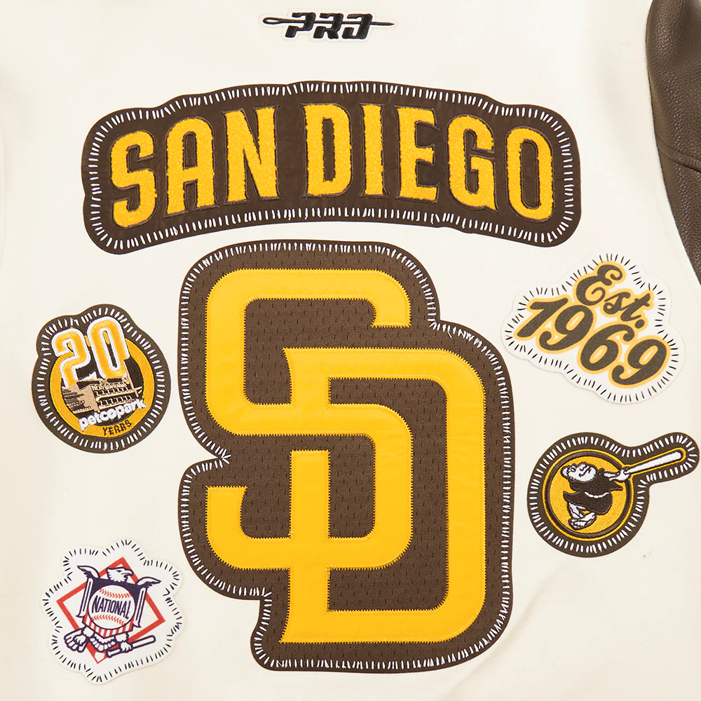 MLB SAN DIEGO PADRES DIY PICK STITCH MEN'S RIB WOOL VARSITY JACKET (EGGSHELL/ BROWN) - Image 13