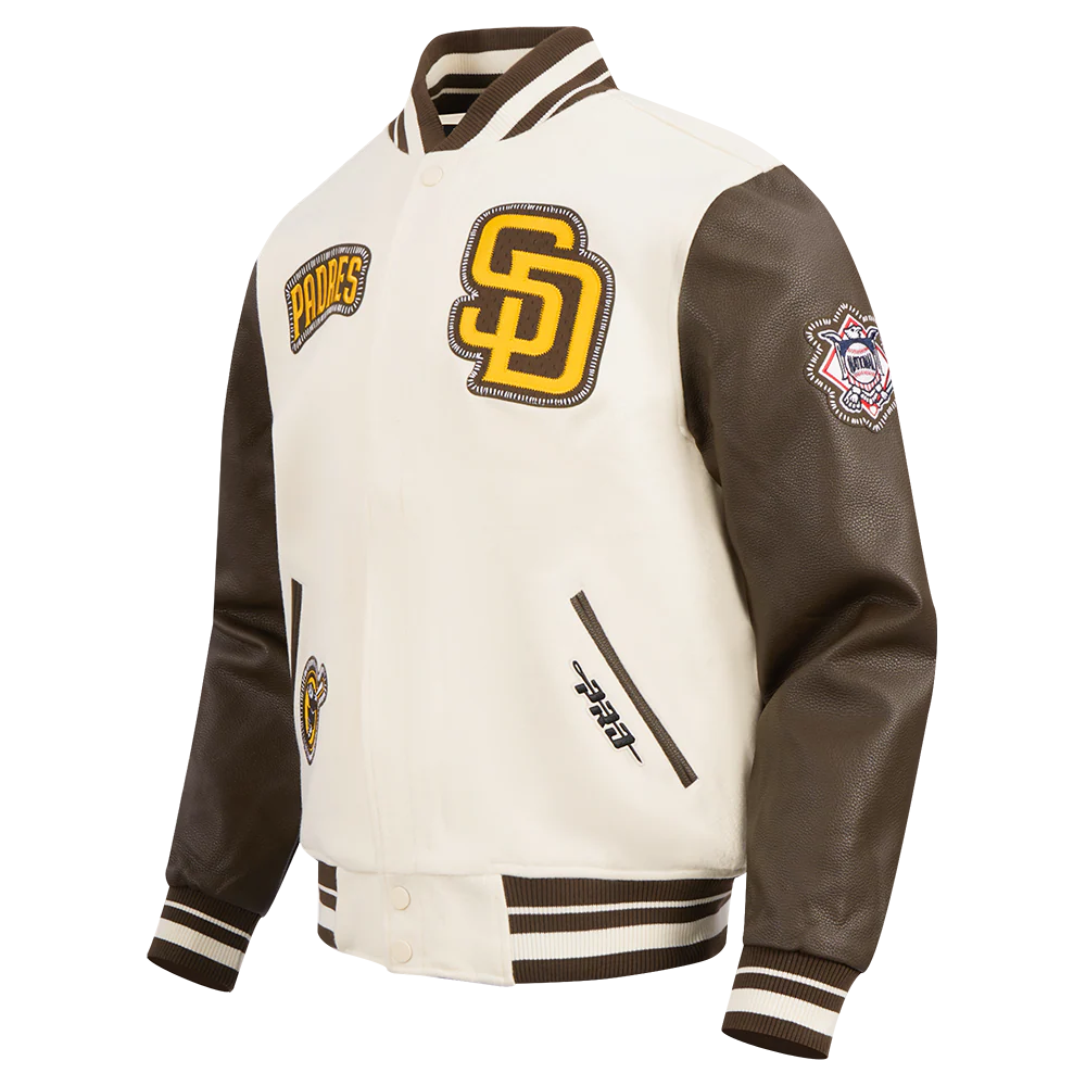 MLB SAN DIEGO PADRES DIY PICK STITCH MEN'S RIB WOOL VARSITY JACKET (EGGSHELL/ BROWN) - Image 4