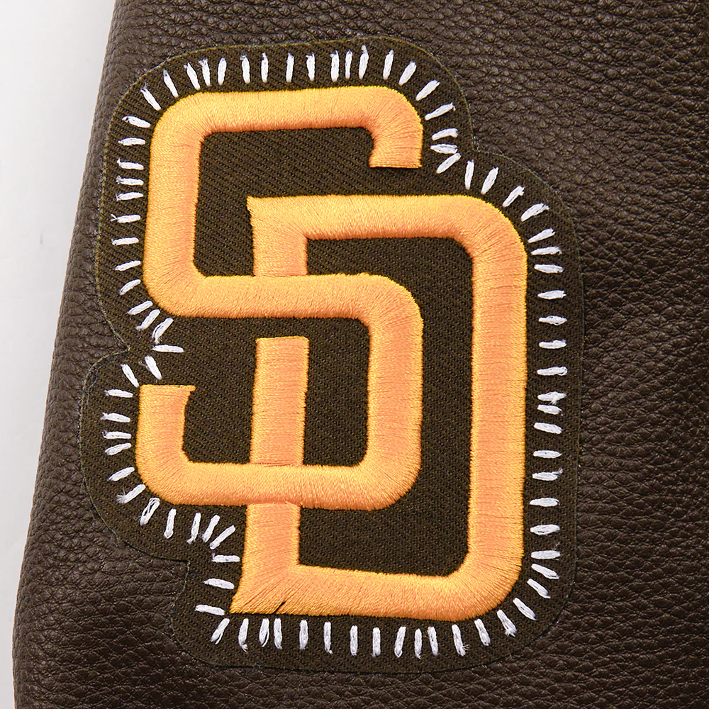 MLB SAN DIEGO PADRES DIY PICK STITCH MEN'S RIB WOOL VARSITY JACKET (EGGSHELL/ BROWN) - Image 9