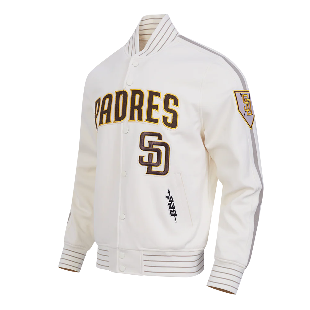 MLB SAN DIEGO PADRES CURRENT LOGO PRO GAME DAY MEN'S DOUBLE KNIT JACKET (EGGSHELL/TAUPE/EGGSHELL) - Image 2