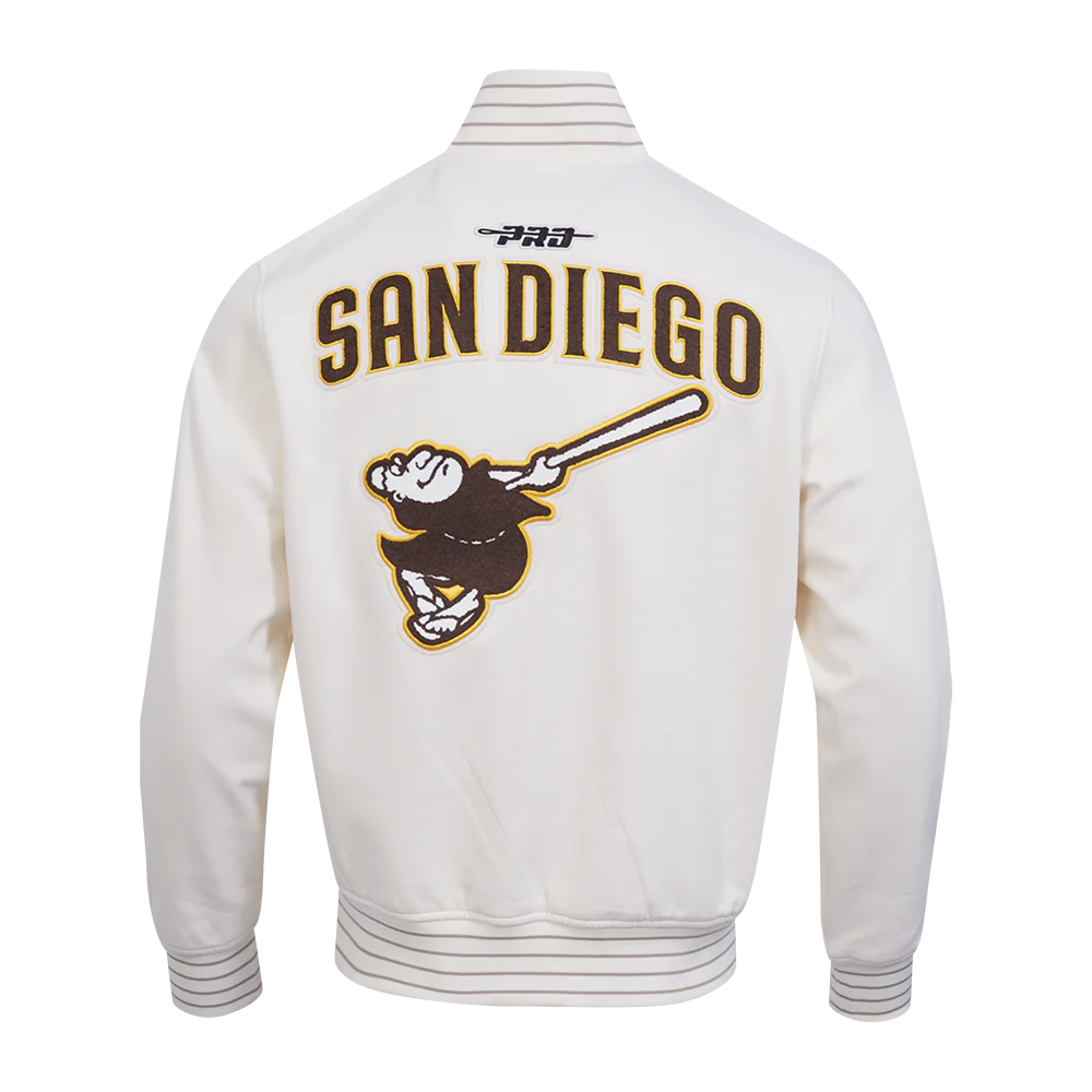 MLB SAN DIEGO PADRES CURRENT LOGO PRO GAME DAY MEN'S DOUBLE KNIT JACKET (EGGSHELL/TAUPE/EGGSHELL) - Image 3