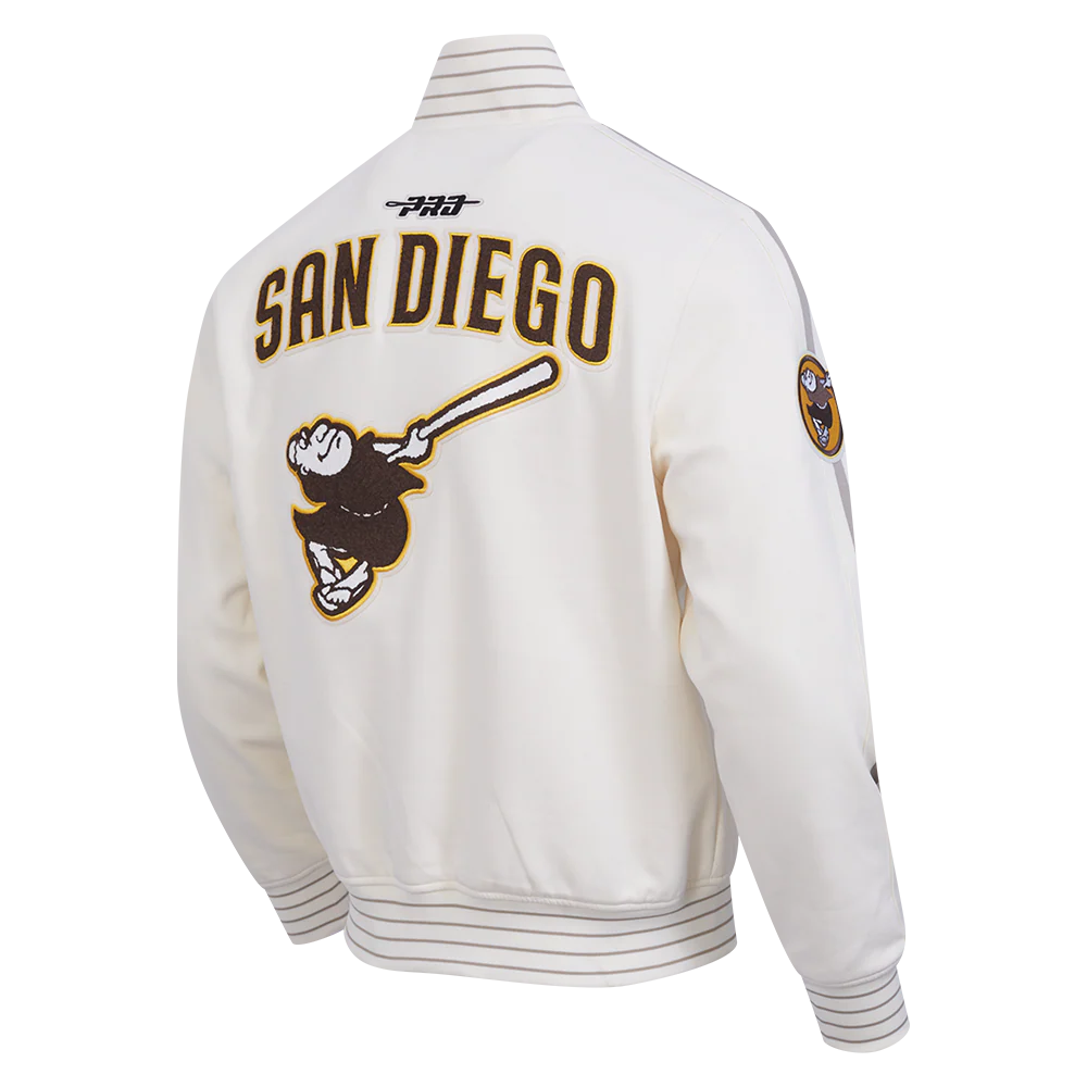 MLB SAN DIEGO PADRES CURRENT LOGO PRO GAME DAY MEN'S DOUBLE KNIT JACKET (EGGSHELL/TAUPE/EGGSHELL) - Image 4