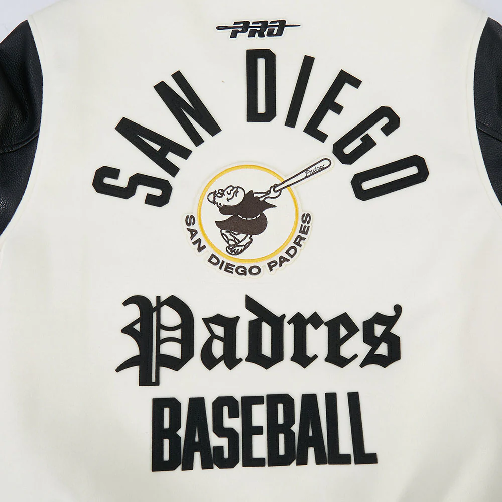 MLB SAN DIEGO PADRES MODERN ORIGINALS MEN'S RIB WOOL VARSITY JACKET (EGGSHELL/ BLACK) - Image 10