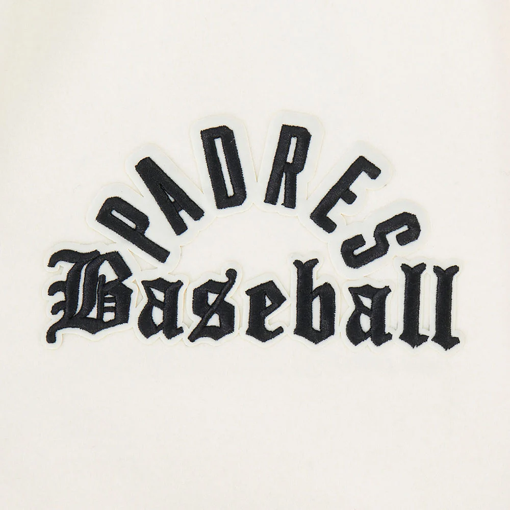 MLB SAN DIEGO PADRES MODERN ORIGINALS MEN'S RIB WOOL VARSITY JACKET (EGGSHELL/ BLACK) - Image 6