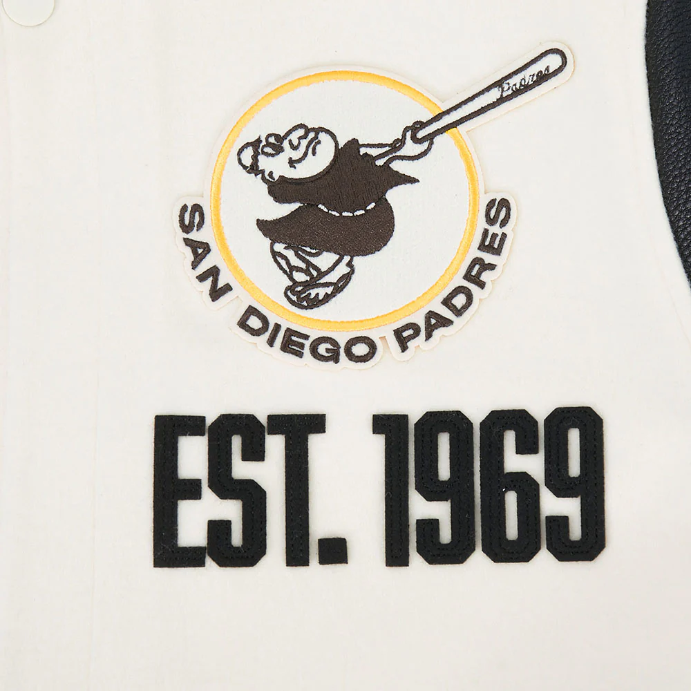 MLB SAN DIEGO PADRES MODERN ORIGINALS MEN'S RIB WOOL VARSITY JACKET (EGGSHELL/ BLACK) - Image 8