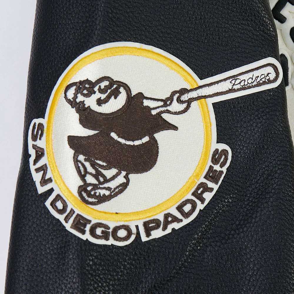 MLB SAN DIEGO PADRES MODERN ORIGINALS MEN'S RIB WOOL VARSITY JACKET (EGGSHELL/ BLACK) - Image 9