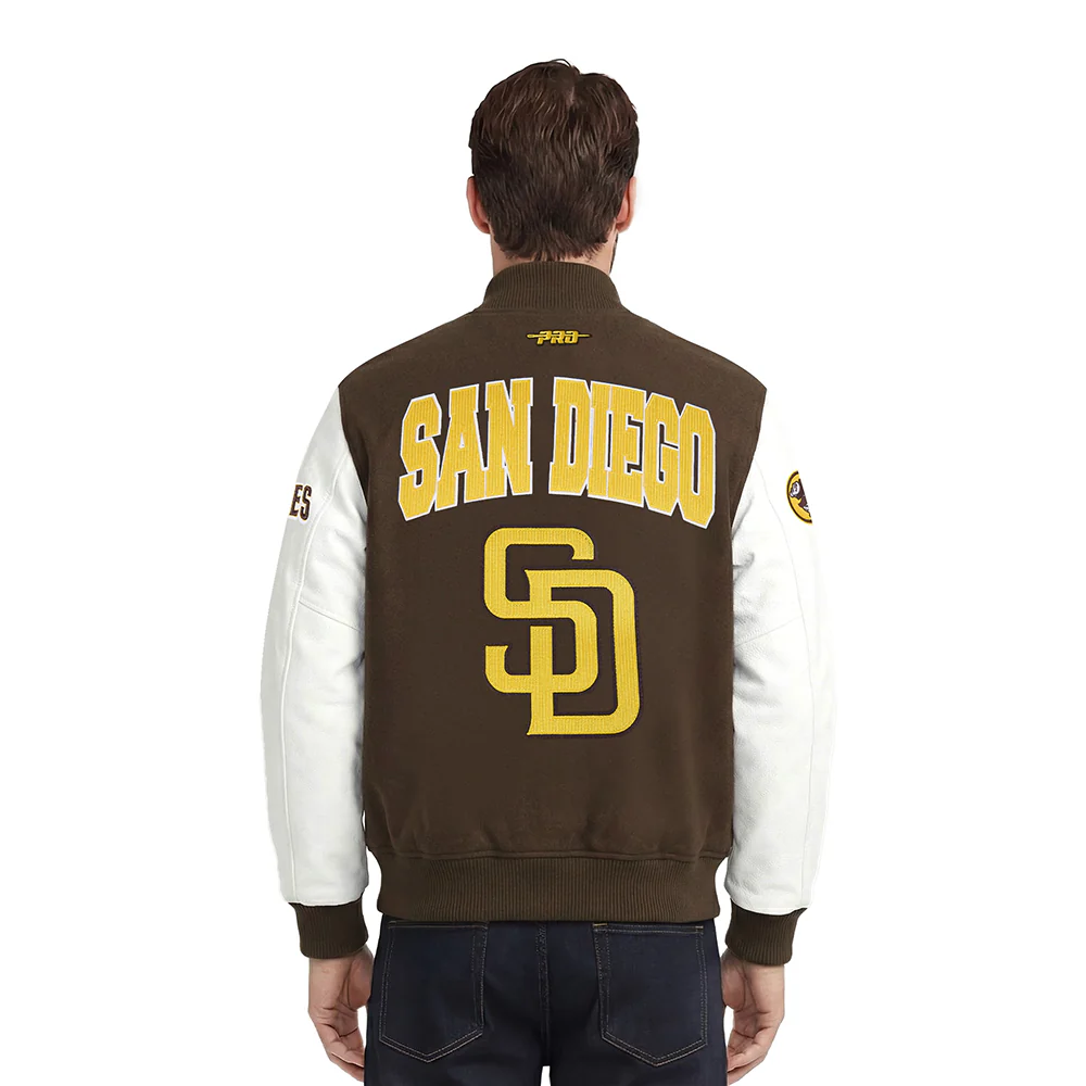 MLB SAN DIEGO PADRES CITY ARCH MEN'S WOOL VARSITY JACKET (BROWN/WHITE) - Image 2