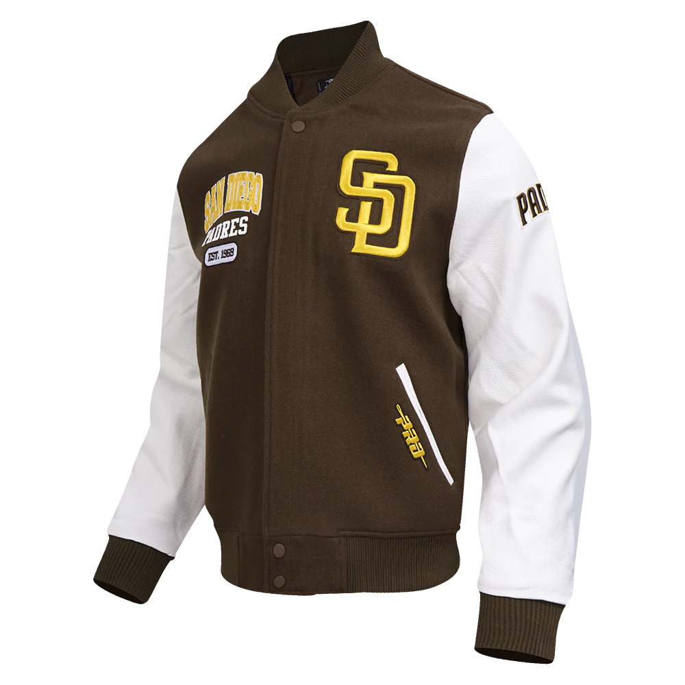 MLB SAN DIEGO PADRES CITY ARCH MEN'S WOOL VARSITY JACKET (BROWN/WHITE) - Image 3