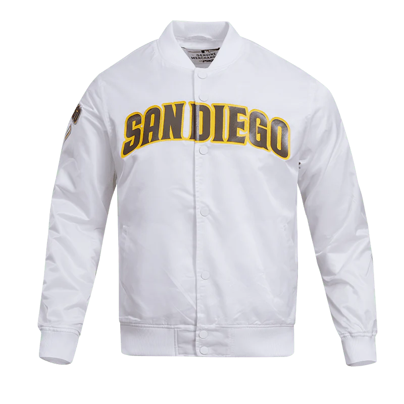 MLB SAN DIEGO PADRES TEAM BIG LOGO MEN'S SATIN JACKET (WHITE)