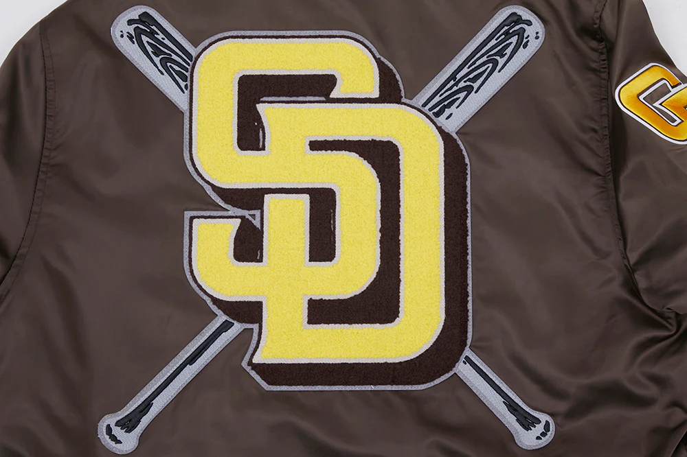 MLB SAN DIEGO PADRES MASHUP MEN'S RIB SATIN JACKET (BROWN) - Image 11