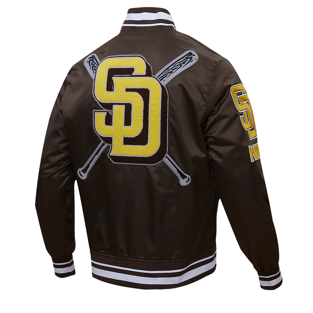 MLB SAN DIEGO PADRES MASHUP MEN'S RIB SATIN JACKET (BROWN) - Image 4