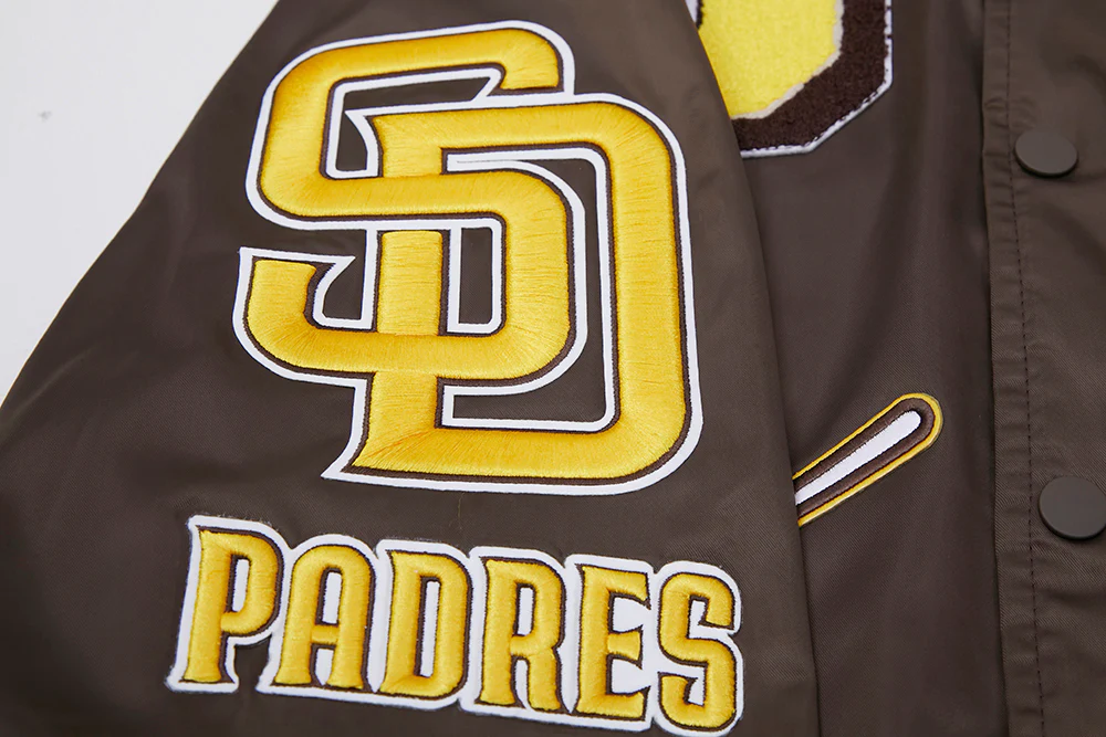 MLB SAN DIEGO PADRES MASHUP MEN'S RIB SATIN JACKET (BROWN) - Image 9