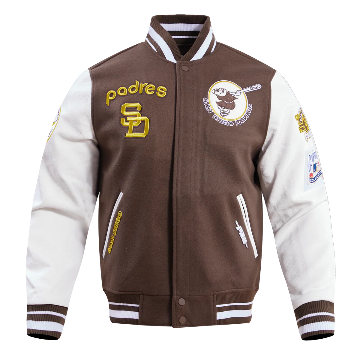 MLB SAN DIEGO PADRES RETRO CLASSIC MEN'S RIB WOOL VARSITY JACKET (BROWN/WHITE)