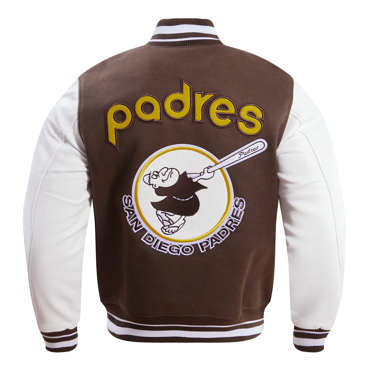 MLB SAN DIEGO PADRES RETRO CLASSIC MEN'S RIB WOOL VARSITY JACKET (BROWN/WHITE) - Image 4
