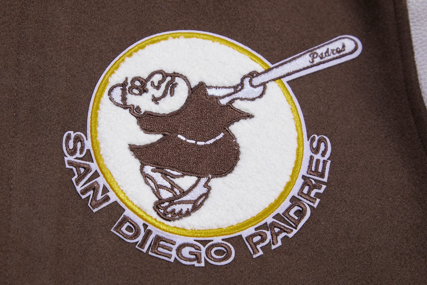 MLB SAN DIEGO PADRES RETRO CLASSIC MEN'S RIB WOOL VARSITY JACKET (BROWN/WHITE) - Image 6