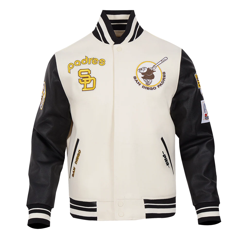 MLB SAN DIEGO PADRES RETRO CLASSIC MEN'S RIB WOOL VARSITY JACKET (EGGSHELL/BLACK)
