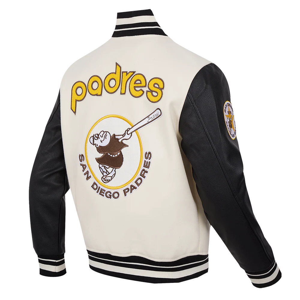 MLB SAN DIEGO PADRES RETRO CLASSIC MEN'S RIB WOOL VARSITY JACKET (EGGSHELL/BLACK) - Image 4