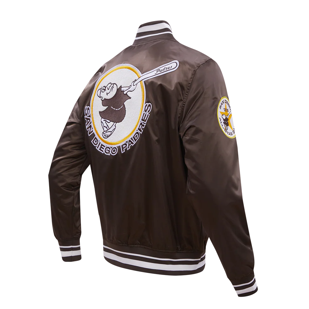 MLB SAN DIEGO PADRES RETRO CLASSIC MEN'S RIB SATIN JACKET (BROWN) - Image 3