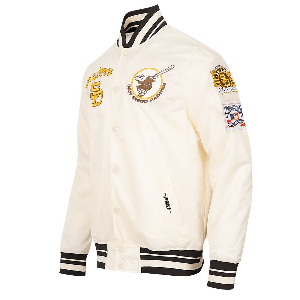 MLB SAN DIEGO PADRES RETRO CLASSIC MEN'S RIB SATIN JACKET (EGGSHELL/BLACK) - Image 2