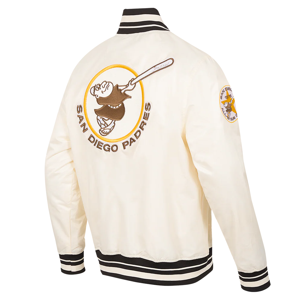 MLB SAN DIEGO PADRES RETRO CLASSIC MEN'S RIB SATIN JACKET (EGGSHELL/BLACK) - Image 3