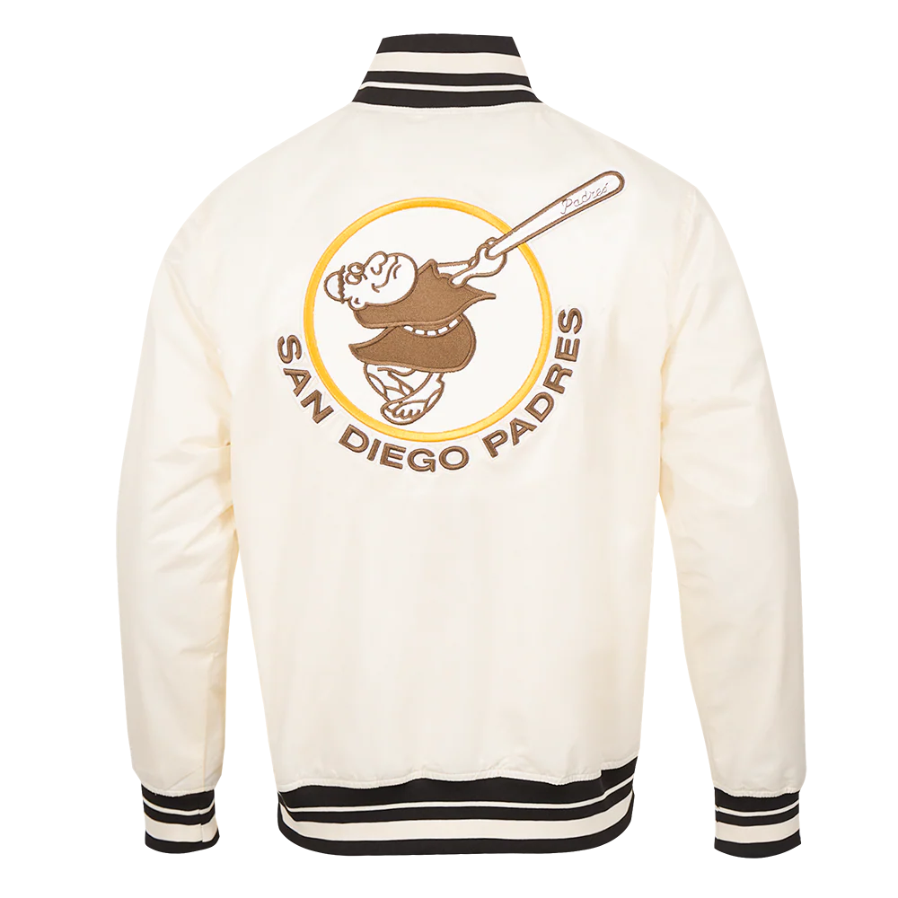 MLB SAN DIEGO PADRES RETRO CLASSIC MEN'S RIB SATIN JACKET (EGGSHELL/BLACK) - Image 4