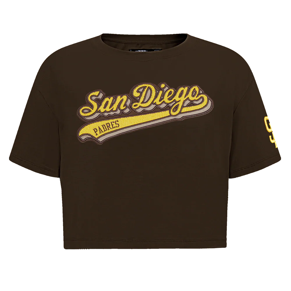 MLB SAN DIEGO PADRES SCRIPT TAIL WOMEN'S SINGLE JERSEY BOXY TOP (BROWN)