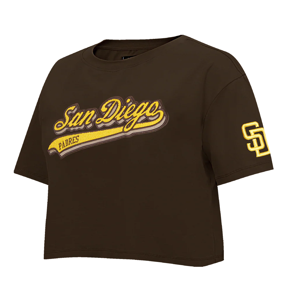 MLB SAN DIEGO PADRES SCRIPT TAIL WOMEN'S SINGLE JERSEY BOXY TOP (BROWN) - Image 2