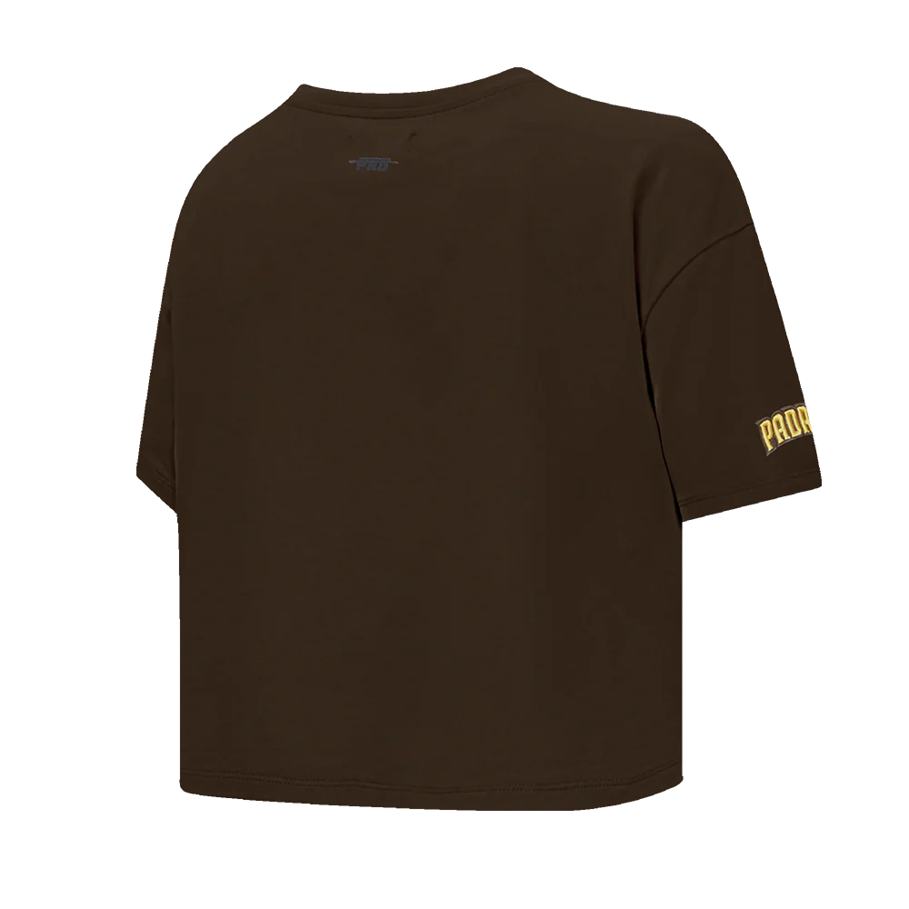 MLB SAN DIEGO PADRES SCRIPT TAIL WOMEN'S SINGLE JERSEY BOXY TOP (BROWN) - Image 4