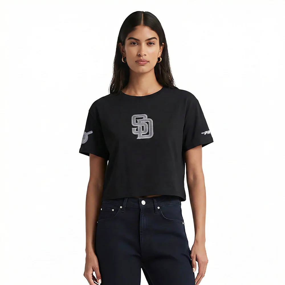 MLB SAN DIEGO PADRES REVERSE FRENCH TERRY WOMEN'S SINGLE JERSEY BOXY TOP (BLACK)