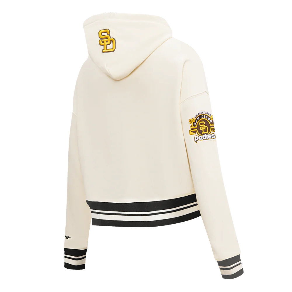 MLB SAN DIEGO PADRES RETRO CLASSIC WOMEN'S RIB CROPPED PULLOVER HOODIE (EGGSHELL/ BLACK) - Image 4